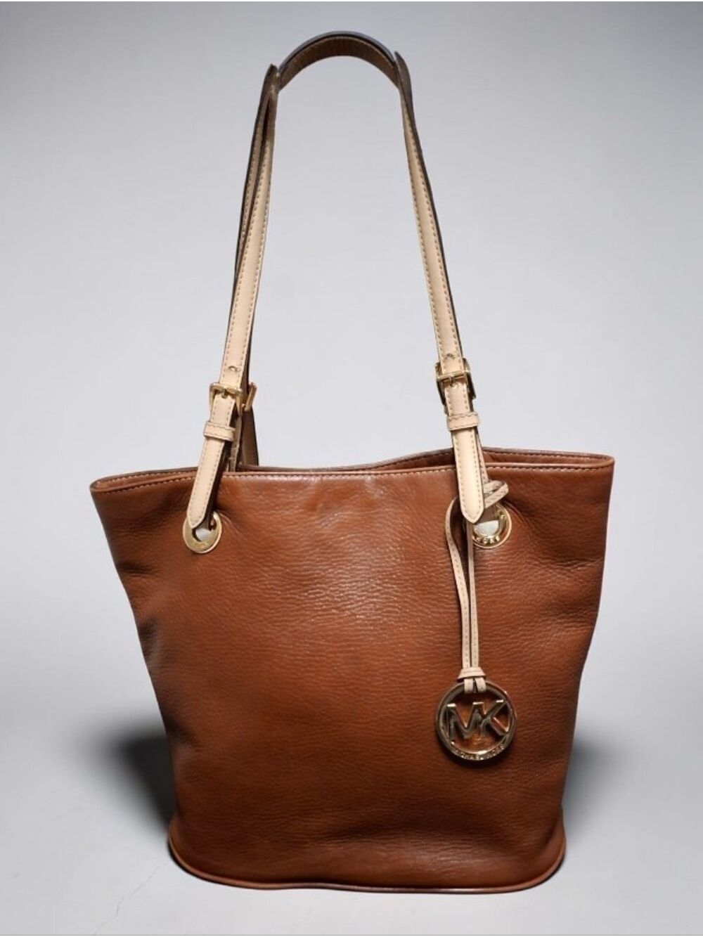 Michael Kors Brown Tan pebbled leather Jet Set tote